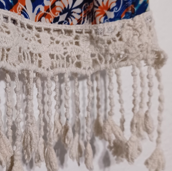 Colorful Patterned Cold Shoulder Blouse Macrame Lace Hems mm mm mm Medium - Picture 13 of 13
